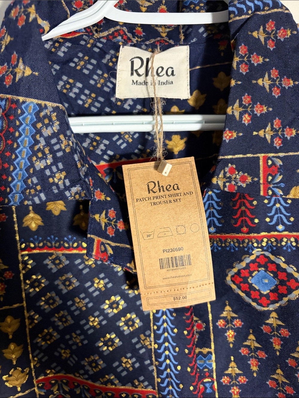 Navy Multi-Pattern Button Front Blouse - Picture 3 of 13